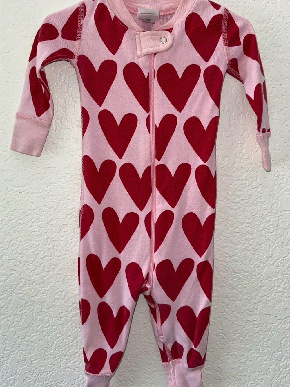 Hanna Andersson Pink Footie with Red Heart Print